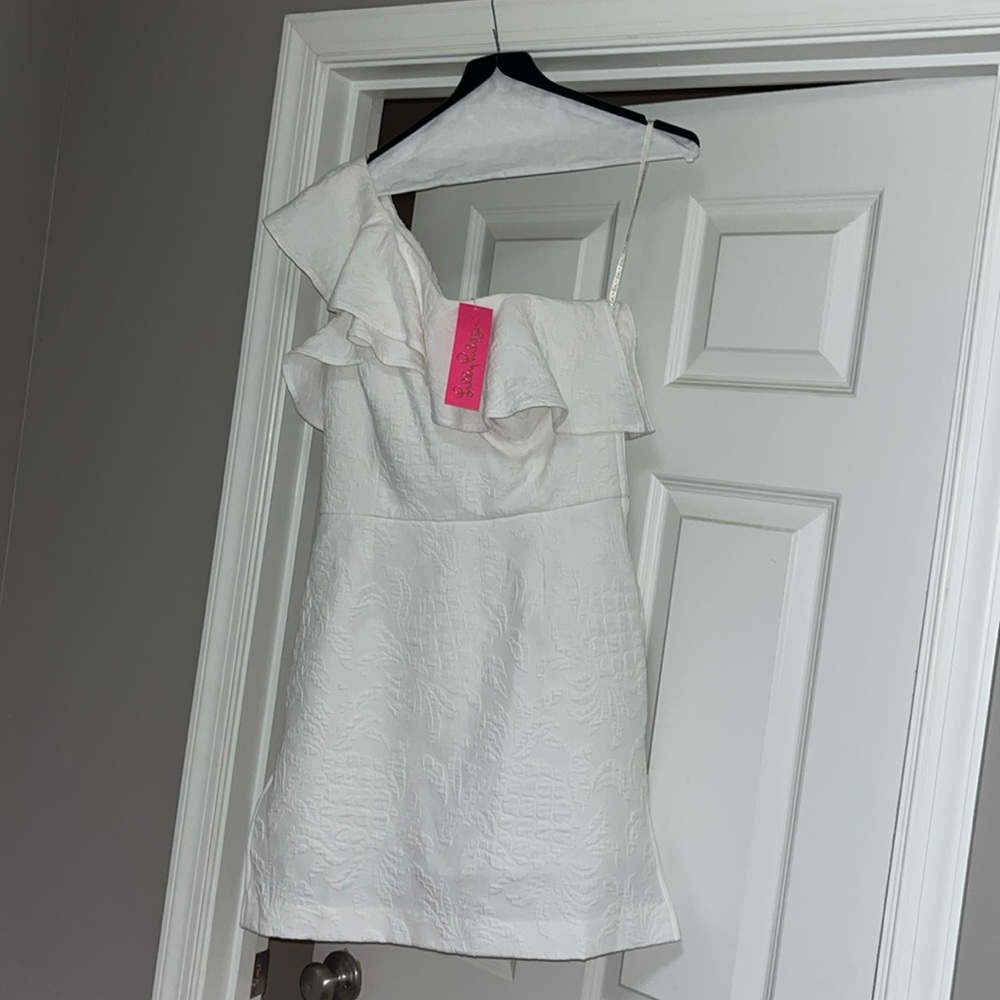 Lilly Pulitzer White One-Shoulder Ruffled Dress